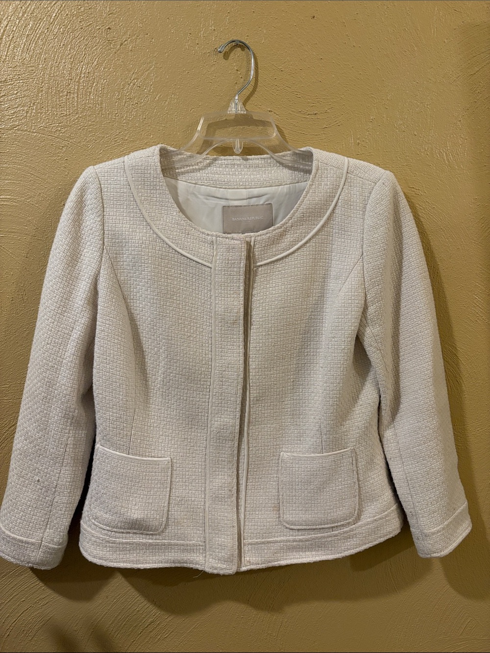 Banana Republic Cream Collarless Textured Blazer